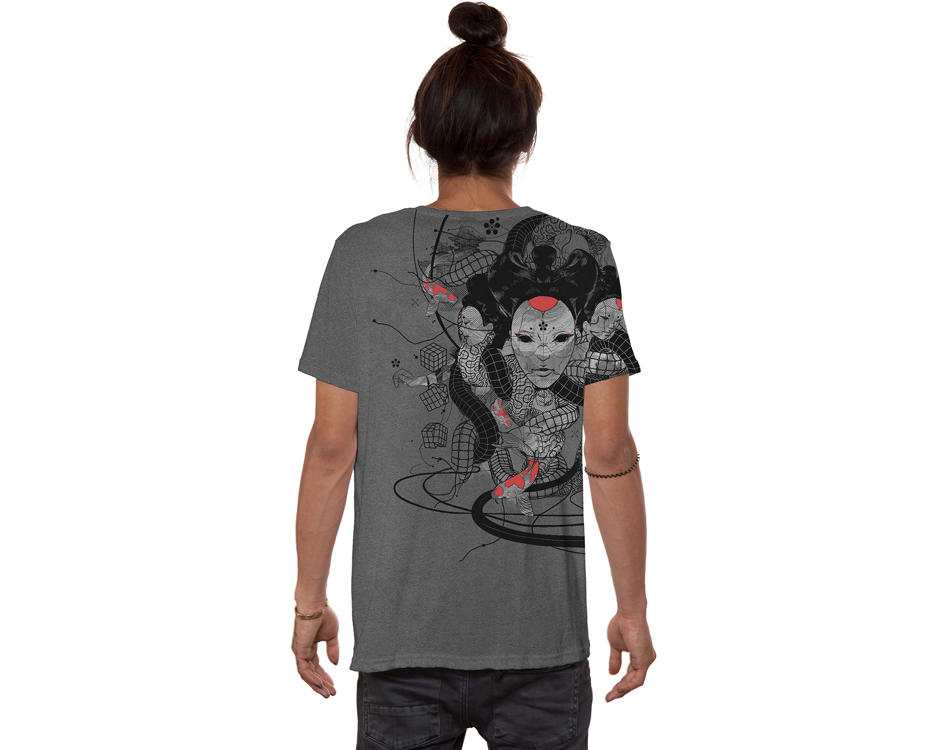 abstract geometric geisha grey t-shirt